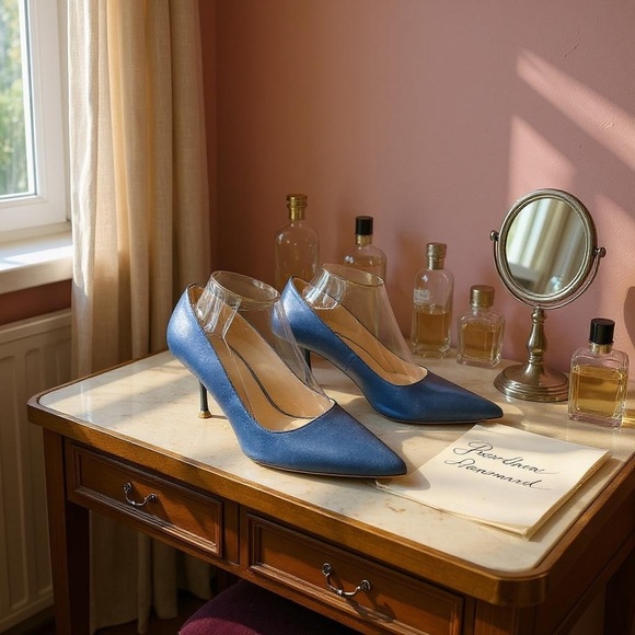 Halston Blue Vegan Leather Pointed Toe Heels Size 10 - Picture 8 of 10